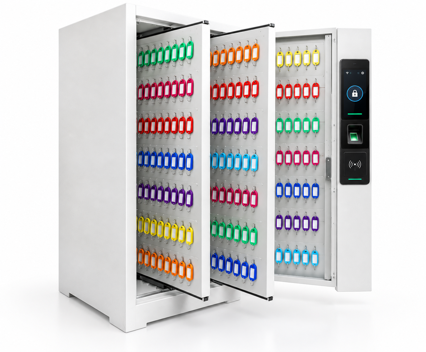 Smart multi-key cabinet with touchscreen and fingerprint access